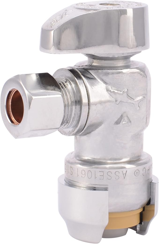 SharkBite 23036-0000LF Brass Push Angle Stop, 1/2 in. x 3/8 in. Compression, Chrome
