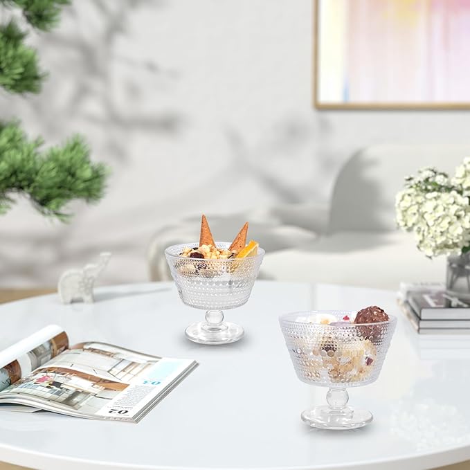 Glass Dessert Bowls Set of 8, 9oz Ice Cream Sundae Cups for Breakfast, Oats, Milk, Sorbet, Yogurt (8PCS)