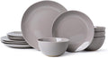 Dinnerware Sets for 4, 12 Pieces Stoneware Plates and Bowls Sets, Dishwasher&Microwave Safe,Modern Minimalist Tableware for Everyday Use, Grey