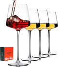 25oz Red Wine Glasses Set of 4, Hand Blown, Large Premium Crystal Wine Glass– Burgundy Wine Glasses With Long Stem – Unique Thin Stem Wine Glasses, Clear Lead-Free Stemmed Square Wine Glasses