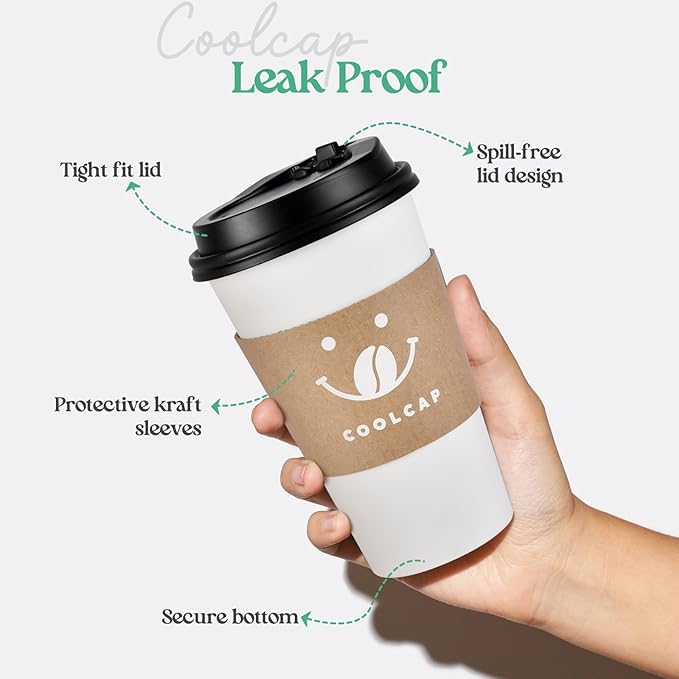 Coffee Cups with Lids and Sleeves, 12 Ounce 50 pack To Go Coffee Cups with Lids, Disposable Hot Coffee Paper Cups Bulk for Hot Beverage (12 Ounce, White)