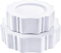 COLOSUS 100 pcs White Plastic Plates Set,Fancy Beaded Plates-European Retro plates include 50 dinner plates and 50 dessert plates,Plastic Disposable plates for BBQ and Party