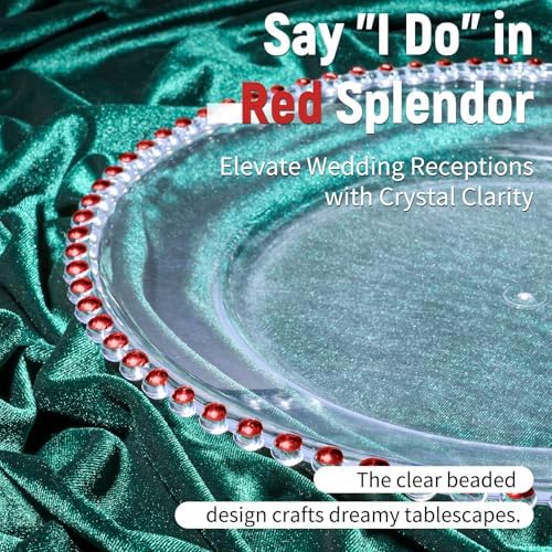 12 Pack Clear Charger Plates Bulk Wedding, 13 Inch Plastic Round Dinner Chargers with Red Beaded Rim, Acrylic Round Decorative Plates for Wedding Party Home and Tabletop Decor (Red) - Image 3