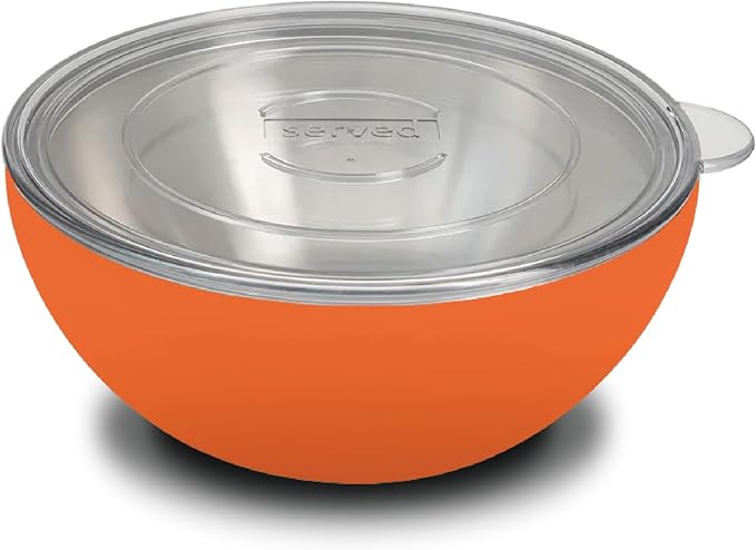 served Large Insulated Serving Bowl with Lid (100oz/3QT) - Double-Walled Stainless Steel Bowl for Hot & Cold Food - Vacuum Insulated, Spill-Resistant Thermal Bowl for Parties, Casseroles, Tailgates