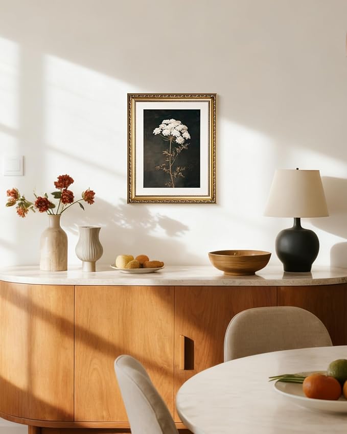 InSimSea Gold Picture Framed Wall Art, Living Room Vintage Dark Flower Wall Decor, Moody Floral Botanical Canvas Print Art, Home Farmhouse Decor, Antique Paintings with Frame 13x16inch