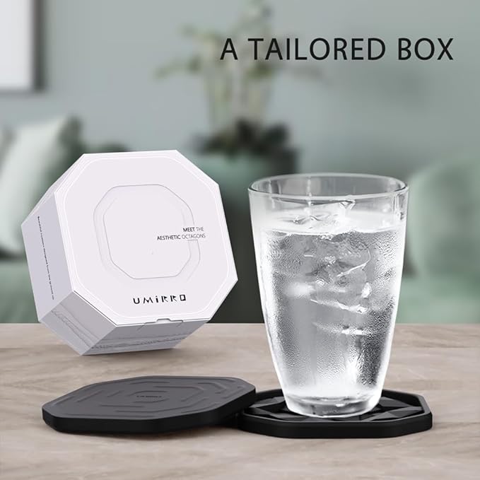 UMIRRO Silicone Cup Coasters for Drinks with Holder, Modern Home Bar or Kitchen Essentials, Black House Decor Gifts, Small Unique Birthday Gift Ideas for Men, Dad, Him, Women, Mom, Her, 4", Set of 6