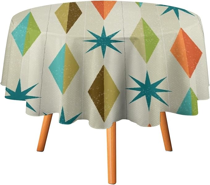 Mid Century Round Tablecloth, Modern Colorful Abstract Geometric Retro Art Printed Tablecloth for Home Party Dining Room Kitchen Decor 36Inch(90cm)