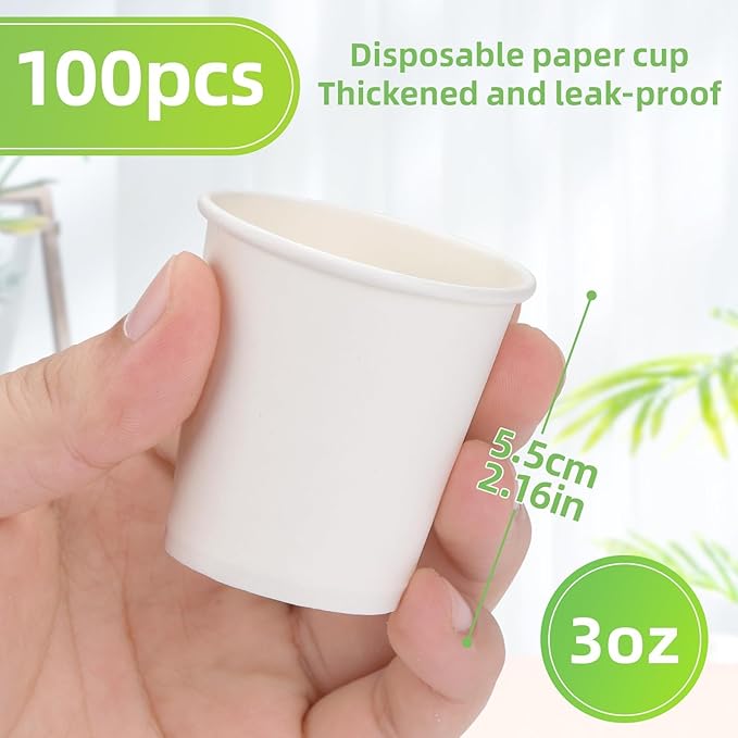 Wuadua 100 Pack 3 oz White Disposable Paper Cups - Sturdy and Leak-Proof for Parties, Events, Office, Home Use Disposable Mouthwash Cups - Ideal for Hot/Cold Drinks, Smooth Rim Design, Eco-Friendly