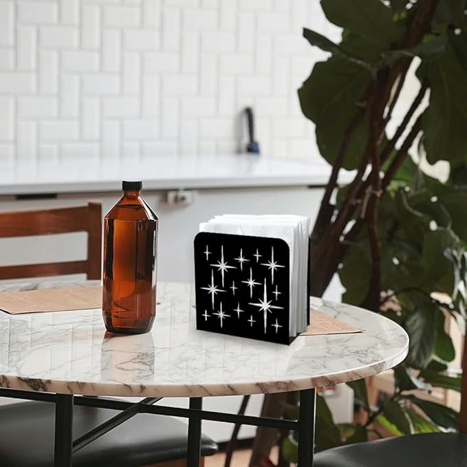 Stars Decorative Black Metal Napkin Holder for Table, 5.3" x 4.9" x 1.9" Geometry Standing Napkin Holder for Home Kitchen Restaurant Picnic Party Coffee Bar Dining Room