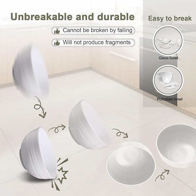 12 Pcs Unbreakable Cereal Bowls Set, 26 Oz Wheat Straw Bowls Set, Microwave & Dishwasher Safe Bowls for Kitchen, Reusable Plastic Bowls for Soup, Salad and Snack, BPA Free, Beige
