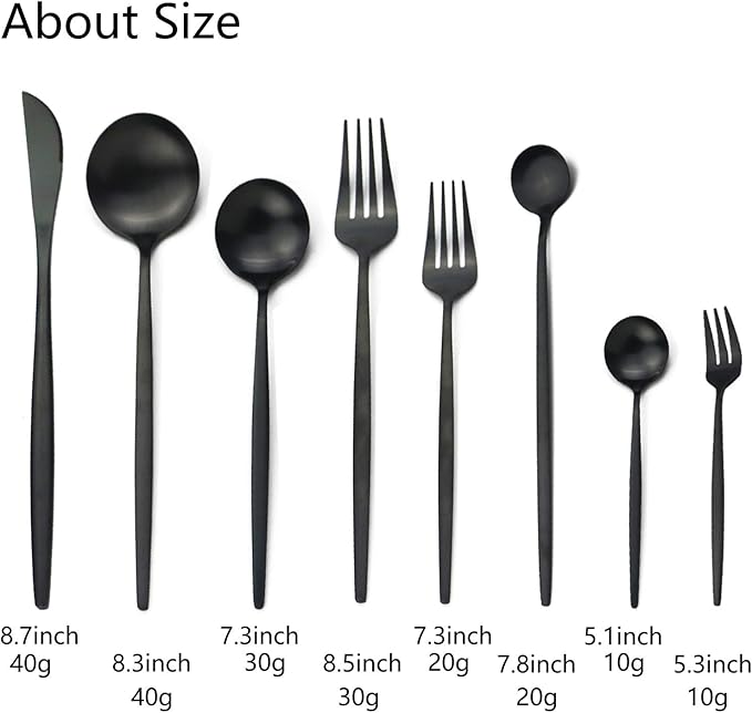 JASHII 32-Piece Tableware Set Stainless Steel Flatware Set with Coffee Spoon Long Handle Spoon Premium Cutlery Service for 4 Satin Finish Utensils for Home (Black)
