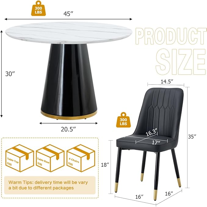 Round Dining Table Set for 4, Modern 45'' Small Dining Table for Kitchen, Space Saving, Easy Assembly