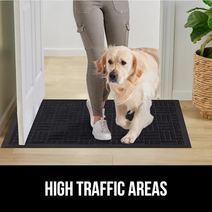 GORILLA GRIP 100% Waterproof All-Season WeatherMax Doormat, 60x24, US Designed Natural Rubber, Stain and Fade Resistant, Low Profile Indoor Outdoor Door Mats, Easy Clean Patio Mat, Midnight Maze