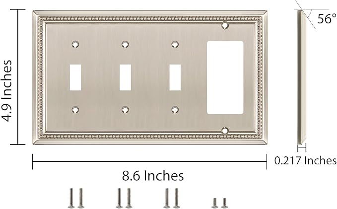 Henne Bery Sunken Pearls Heavy Duty Decorative Wall Plate Switch Plate Outlet Cover (Triple Toggle/Single Decorator, Satin Nickel)