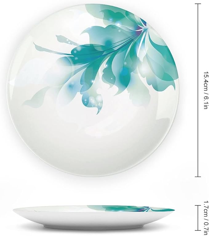 Ceramic Display Plate, Abstract Decor Ceramic Hanging Decorative Plate, Big Single Beautiful Blue Ombre Flowers, 7 Inch, Living Room Kitchen Decoration Household, White Light Blue and Blue