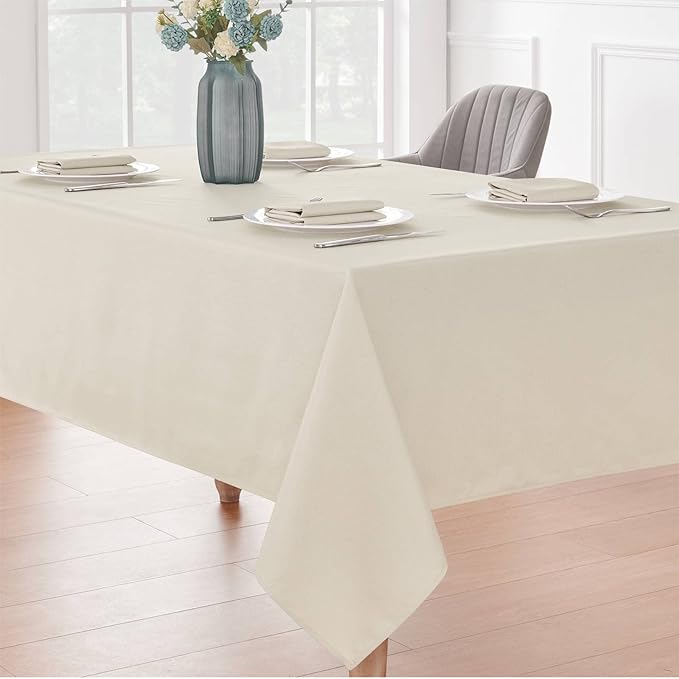 Rectangle 8 Feet Tablecloth 60x120 inch Linen Textured Table Cloth Stain and Wrinkle Resistant Washable Polyester, Decorative Table Cover Waterproof for Dining, Buffet and Camping, Beige