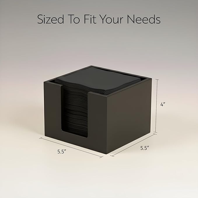 Restaurantware 5.5 x 4 Inch Cocktail Napkin Holder 1 Square Flat Napkin Holder - For Bars Kitchen Tables or Countertops Sturdy Black Bamboo Tissue Napkin Holder Dining Room Decor