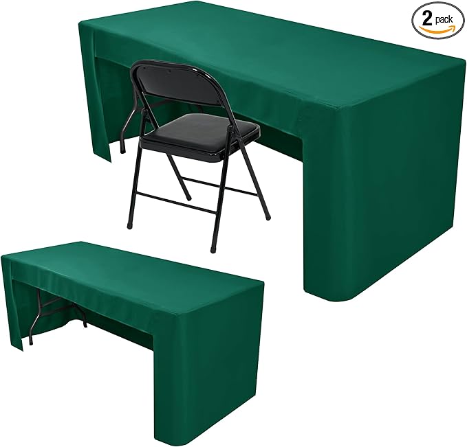 Nasitos 2 Pack Green 6ft Table Cloth Fitted-Open Back Folding Table Cover Washable Fabric and Wrinkle Resistant Table Cloth for Trade Show, Book Fair, Career Fair, Convention, Events