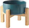 6'' Ceramic Raised Dog Bowl - 30Oz Dog Food & Water Bowl with Elevated Non-Slip Bamboo Stand, Dishwasher & Microwave Safe, Anti Vomiting Heavy Duty Pet Bowl for Small and Medium Dogs, Green