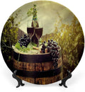 Ceramic Display Plate, Wine Ceramic Hanging Decorative Plate, Scenic Tuscany Vineyard, 7 Inch, Household Custom Ceramic Plate, Green Black Brown
