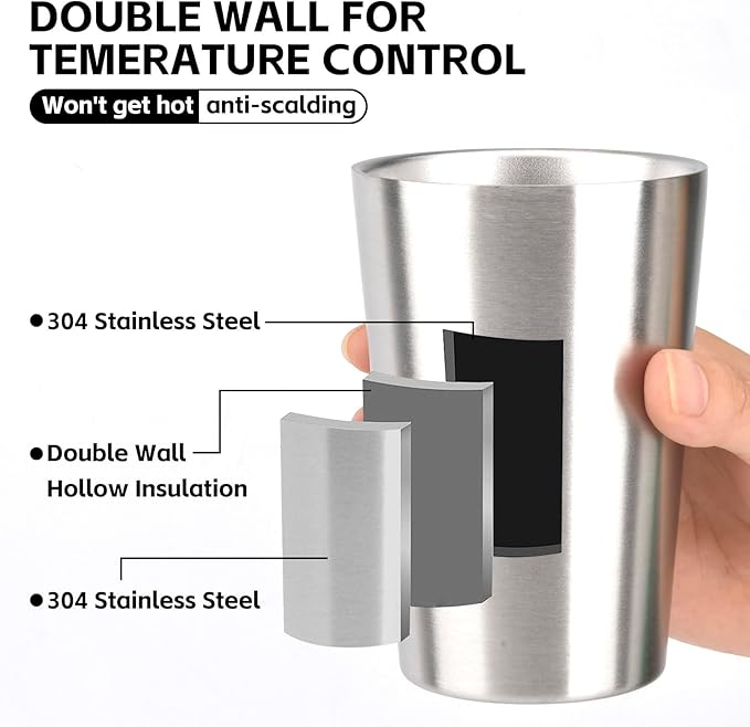 5 Pack 12 oz Stainless Steel Insulated Cup, Double Wall Vacuum Small Metal Cup, Reusable Camping Cups Unbreakable Indoor Outdoor for Party, Home, Office, BBQ, Sliver