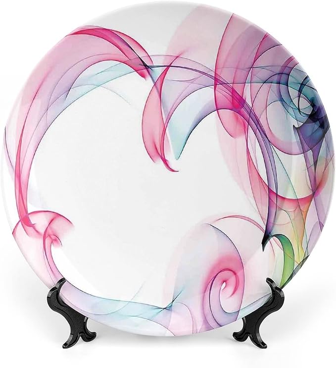Ceramic Display Plate, Abstract Decor Ceramic Hanging Decorative Plate, Colorful Smock Artwork Futuristic Decor, 8 Inch, Household Custom Ceramic Plate, Multy