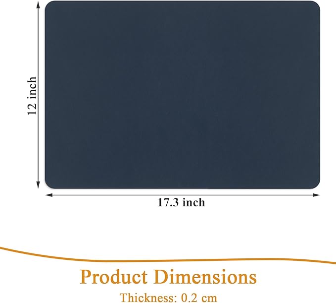 SHACOS Placemats Set of 6 Faux Leather Waterproof Leakproof Wipeable PU Non-Slip Vinyl Place Mats Heat Resistant Table Mats for Kitchen Dining Table Indoor Outdoor, Navy Blue