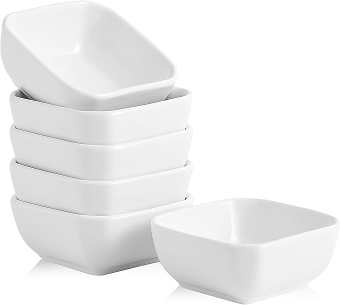 Ceramic Dipping Bowls Set of 6,3 Ounce Porcelain Small Mini Dip Bowl Square Soy Sauce Dish - Good for Tomato Sauce, Sushi Soy, BBQ,Charcuterie Board(White)