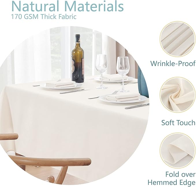 Rectangle Tablecloth 60x104 inch Linen Textured Waterproof Table Cloth Stain and Wrinkle Resistant Washable, Decorative Fabric Table Cover for Outdoor and Indoor Use, Ivory