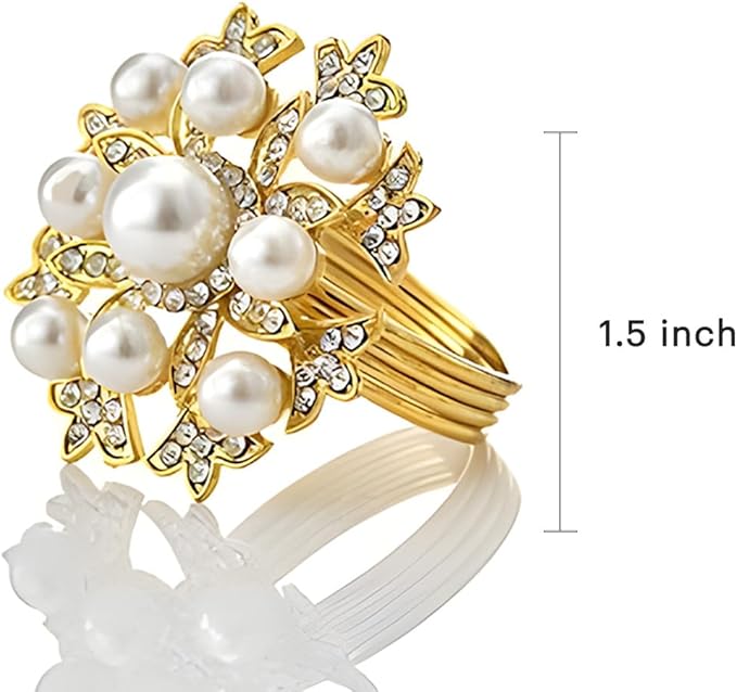 Decozen Set of 8 Gold Napkin Rings with Pearl Design, Festive, Table Decor Setting for Holiday, Wedding, Birthday, Kitchen, Home Decor, Housewarming Gift - Thanksgiving & Christmas Gift Decoration