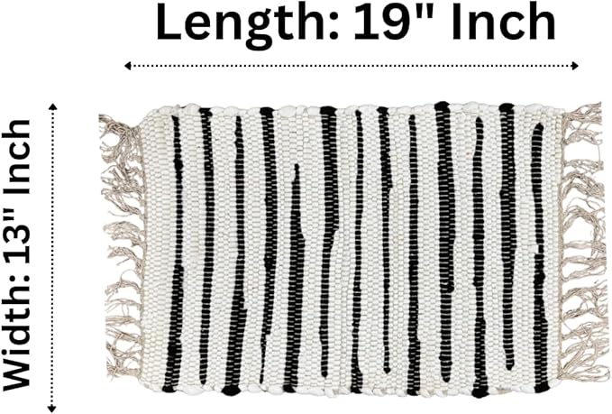 Perilla Home Placemat Set of 4 - Cotton Linen Blend Square Placemats - Farmhouse Rustic Woven Bohemian Machine Washable Table Mats with Tassels for Dining Table Decor (Black & White)