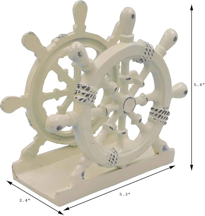 THDC Nautical Napkin Holder, Lunch, Dinner, Nautical Collection Napkin Holder, Made of Metal (Wheel Distressed Ivory)