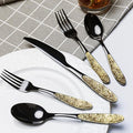 TWEE Black Gold Silverware Set for 4 Unique 18/10 Stainless Steel 20 Flatware Set Beautifully Embossed Floral Pattern Mirror Polished Kitchen Utensils Set for Home Restaurant Tableware