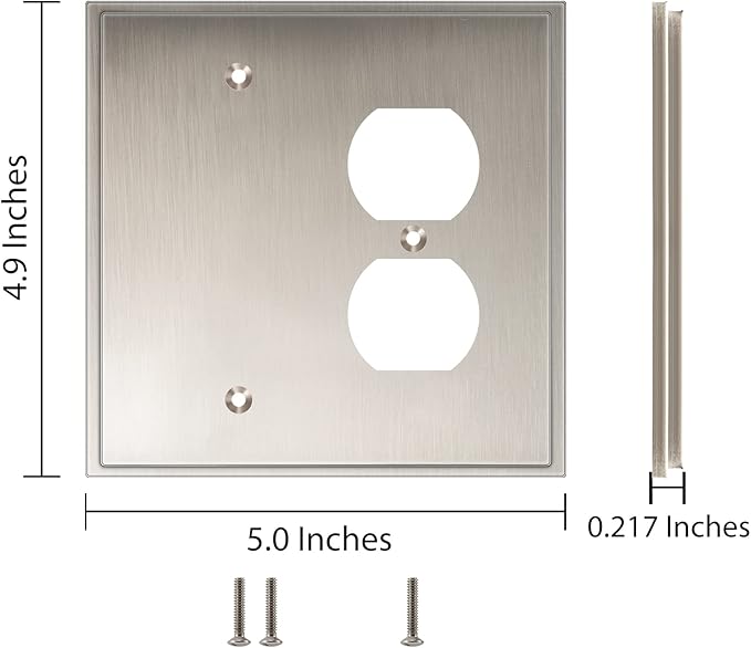 Henne Bery Soft Modern Decorative Wall Plate Switch Plate Outlet Cover (Blank/Duplex, Satin Nickel)
