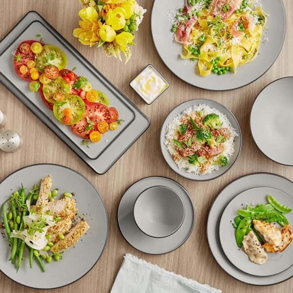 Apollo Coupe Melamine Plate, 7.5 Inch, Matte Grey and Black, Round, Break-Resistant, NSF Listed, BPA Free, 12 Pack