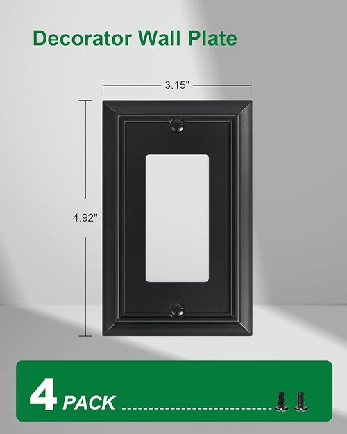 4-Pack Decorator Wall Plate Cover, Black Decorative Switch Plates and Outlet Covers, Durable Natural Bamboo Fiber Wall Plates for Electrical Outlets, Receptacle, GFCI Outlet, Dimmer Switch