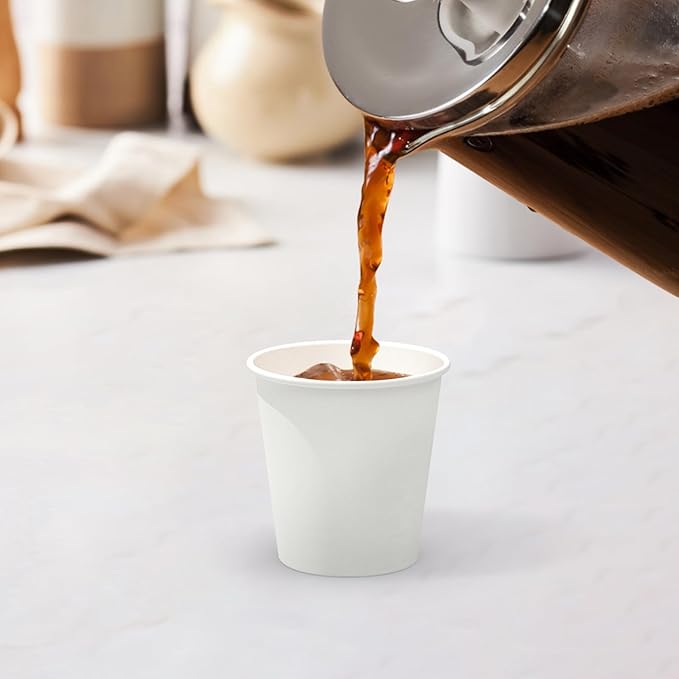 100 Count 6 oz Coffee Cups, Leak-Free Food Safe Paper Cups 6 oz, Disposable 6oz White Paper Cups for Cold and Hot Drinks