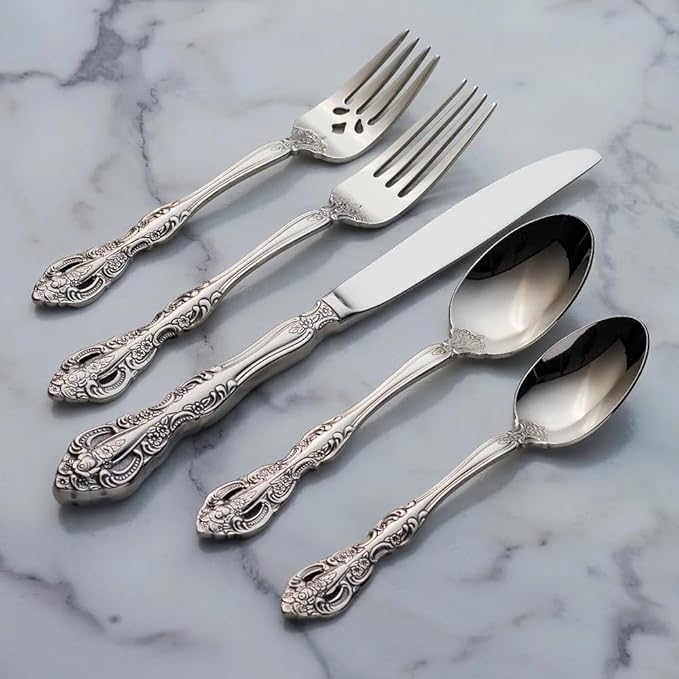 TWEE Luxury Fine Silverware Set for 10 Flatware Set 50 Pieces Relief Sculpture Openwork Design Elegant Tableware Set 18/10 Stainless Steel Cutlery Set Utensil Sets for Home Restaurant Dishwasher Safe