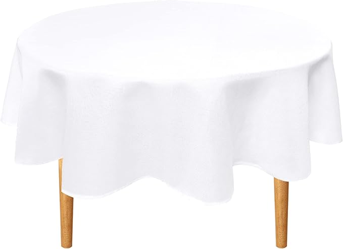 Hiasan Round Linen Tablecloth 70 Inch - Wrinkle and Stain Resistant Washable Polyester Fabric Table Cloth for Outdoor Dining Room Kitchen Party, White