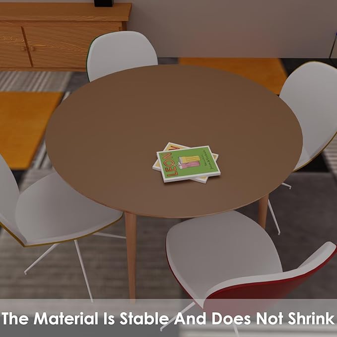 Round Table Pad, 1.8mm Thick, Dia.24 Inch, Leather Table Cover, Dining Table Protector, Mud Color + Champagne Gold