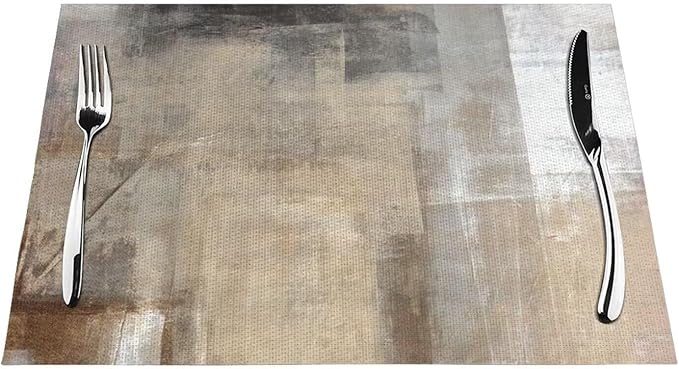 Placemats Set of 6 Taupe Grey Brown Place Mats Beige Ombre Modern Rustic Woven Table Mats Washable Abstract Art Print PVC Placemat for Dining Kitchen Decor Indoor Outdoor, 12 x 18 Inch