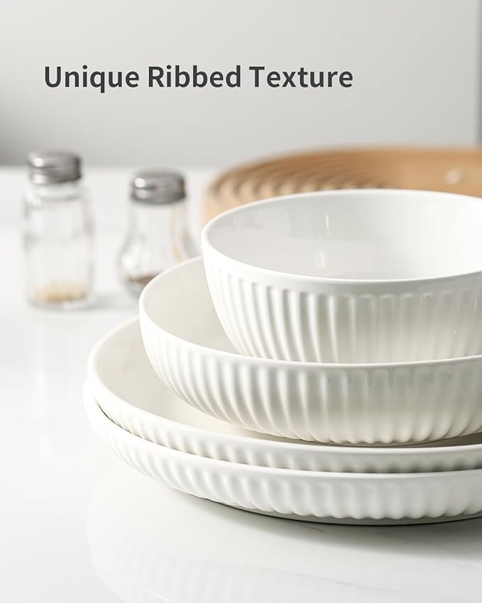 Hasense Dinner Plate Set of 4, 10 Inch Porcelain Plates for Kitchen, Large Salad Plates for Lunch, Dinnerware Dish for Restaurant, Home, Microwave Safe Plates for Wedding & Housewarming Gift, White
