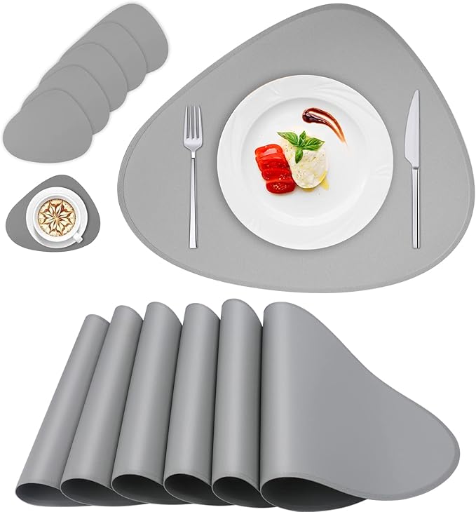 Placemats Set of 6, Faux Leather Placemats, Oval Table Mats, Heat Stain Scratch Resistant Non-Slip Waterproof Oil-Proof Washable Wipeable Outdoor Indoor for Dining Patio Table Kitchen Decor and Kids