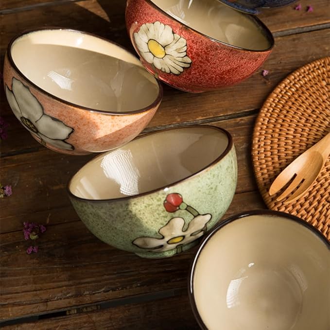 Ceramic Bowls For Kitchen, 28oz - Bowl Set of 4 - For Cereal, Salad, Pasta, Soup, Ramen, Serving etc - Dishwasher, Microwave, and Oven Safe - For Breakfast, Lunch and Dinner (Blue+Red+Green+Pink)