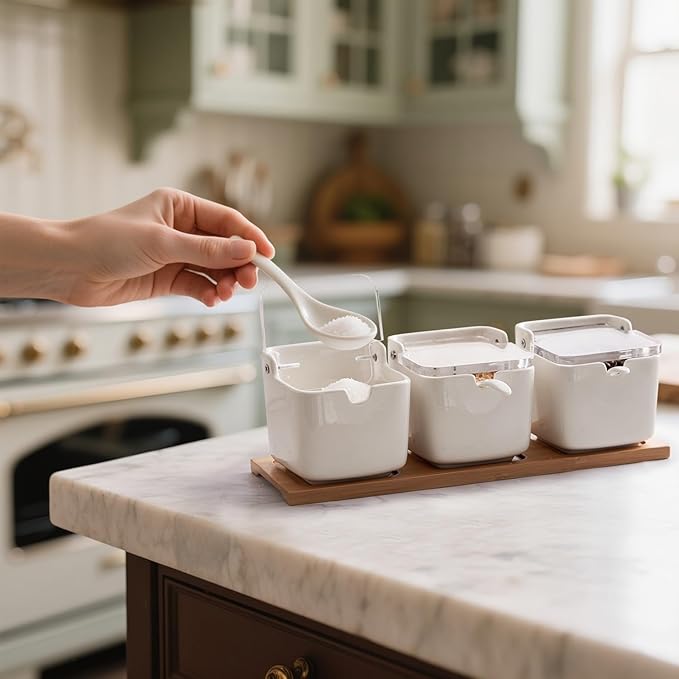 Lucky Goddness Ceramic Sugar Bowl with Lids and Spoons Serving Tray, Porcelain Sugar Container for Pepper Sugar Salt,Salt Condiment with Chalkboard Labels for Home Kitchen,250 ML