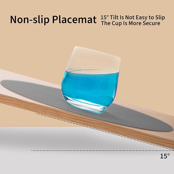 Myir JUN Round Placemats Set of 4 Faux Leather Place Mats and Coasters 15 inch Round Table Mats Dual Sided Non-Slip Stain Resistant Placemats (Gray & Green, Set of 4)