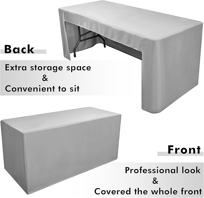 Nasitos 2 Pack Silver Fitted Tablecloth for 4 Foot Tables-Open Back Folding Table Cover Washable and Wrinkle Resistant Table Cloth for Parties, Wedding, Banquet, Jewelry Shows, Craft Fair, Cocktails
