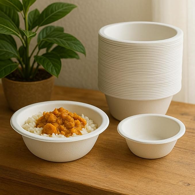 12 oz. Compostable Paper Bowls [100-Pack] - Eco-Conscious Disposable Soup Bowls Made of Sugarcane Fiber Bagasse, Microwave, Refrigerator-Safe - Heavy Duty Paper Plates for Dinner