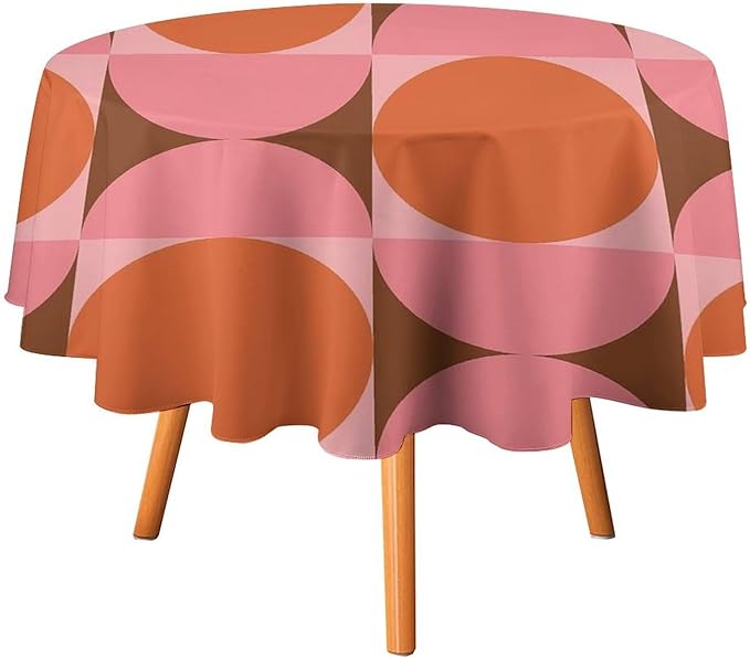 Mid Century Round Tablecloth, Abstract Retro 50s 60s Style Geometric Print Tablecloth for Home Party Dining Room Kitchen Decorm 36Inch(90cm)