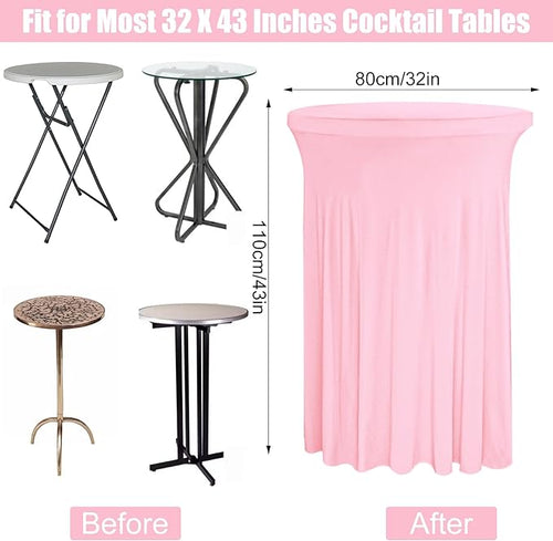 4 Packs 32 x 43 Inch Spandex Round Cocktail Table Skirts Stretch Cocktail Table Cover Fitted High Top Tables for Wedding Bar Party Banquet (Pink)